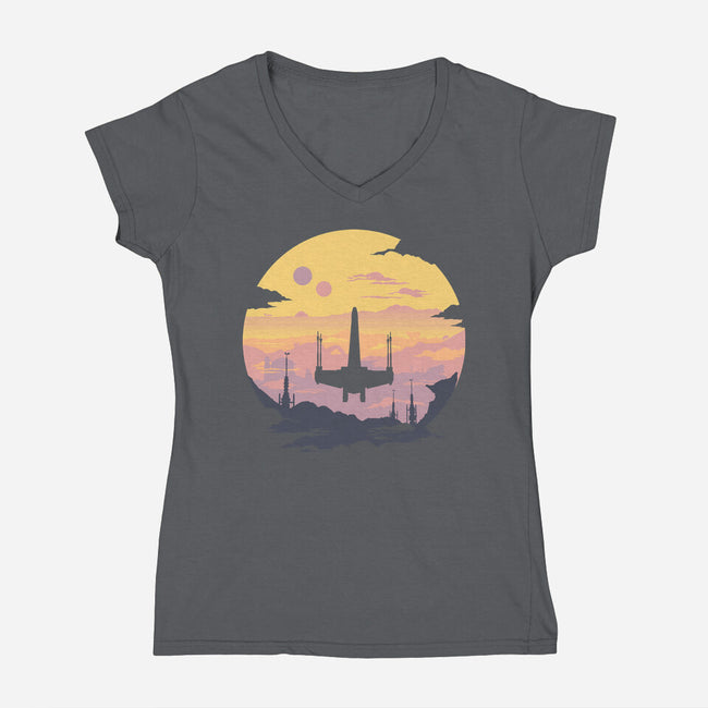 Rogue Fighter-Womens-V-Neck-Tee-rocketman_art
