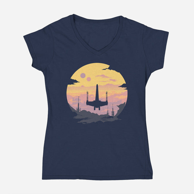 Rogue Fighter-Womens-V-Neck-Tee-rocketman_art