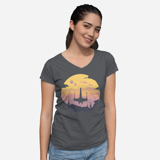 Rogue Fighter-Womens-V-Neck-Tee-rocketman_art
