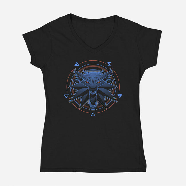 Neon Line-Art Wolfborn Crest-Womens-V-Neck-Tee-Astrobot Invention