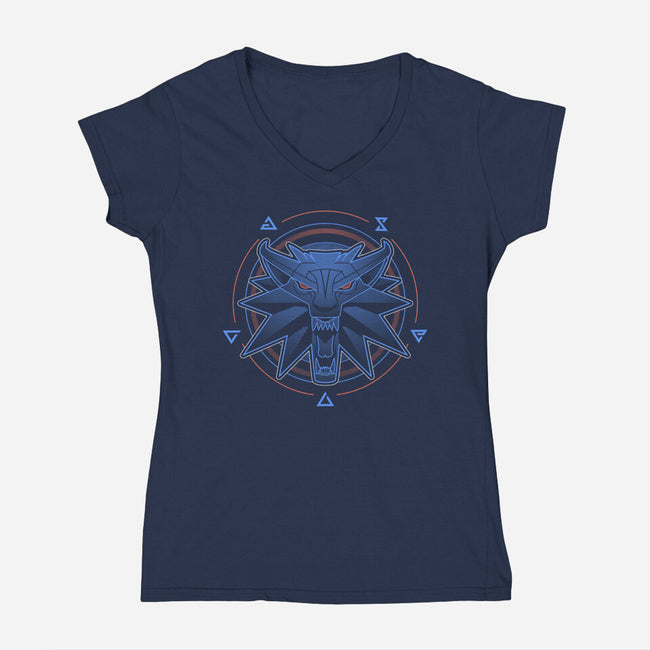 Neon Line-Art Wolfborn Crest-Womens-V-Neck-Tee-Astrobot Invention