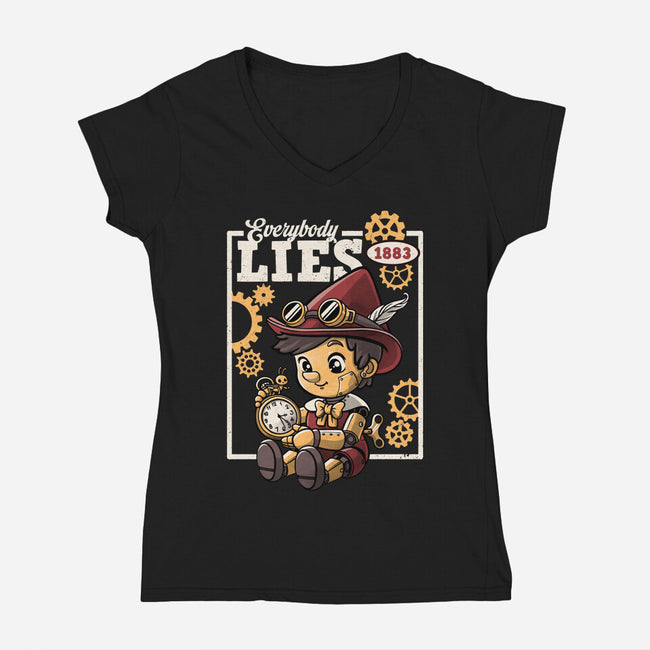 Pinocchio Steampunk Lies-Womens-V-Neck-Tee-NemiMakeit