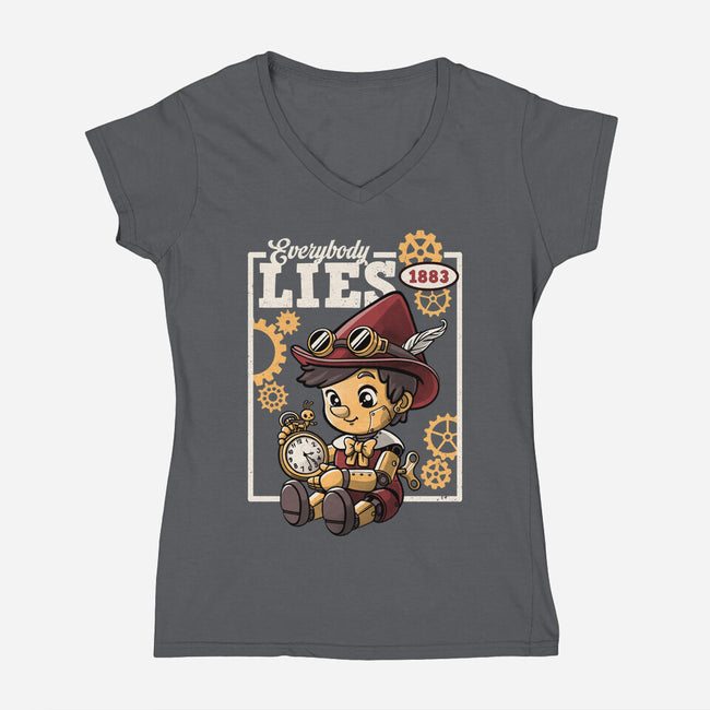 Pinocchio Steampunk Lies-Womens-V-Neck-Tee-NemiMakeit