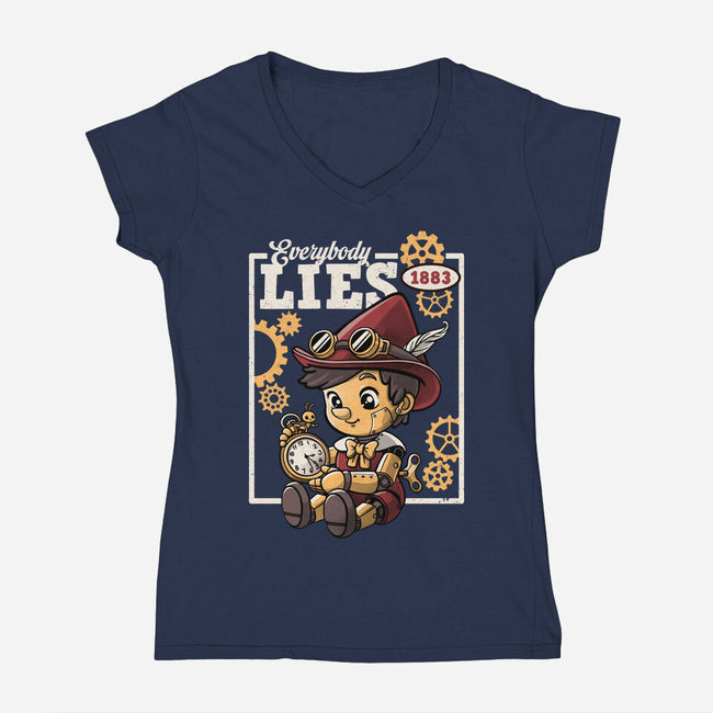 Pinocchio Steampunk Lies-Womens-V-Neck-Tee-NemiMakeit