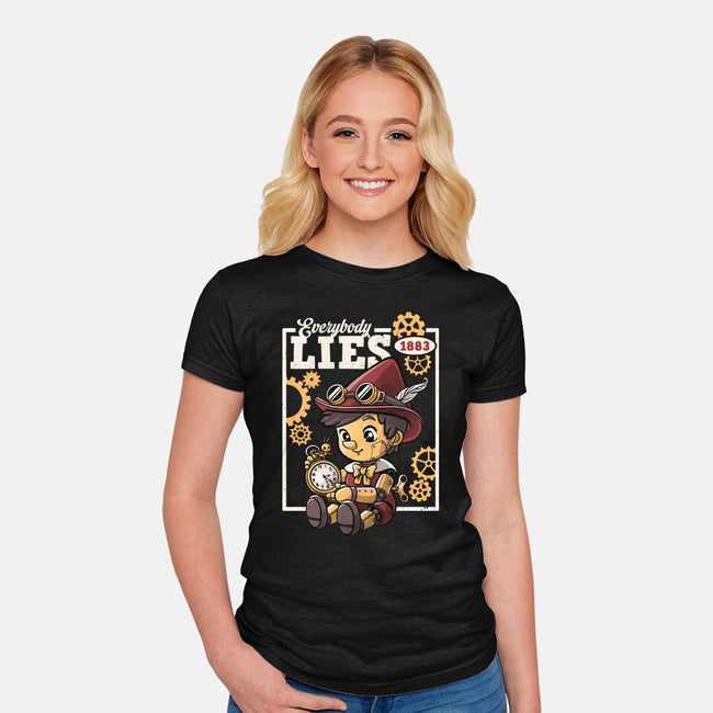 Pinocchio Steampunk Lies-Womens-Fitted-Tee-NemiMakeit