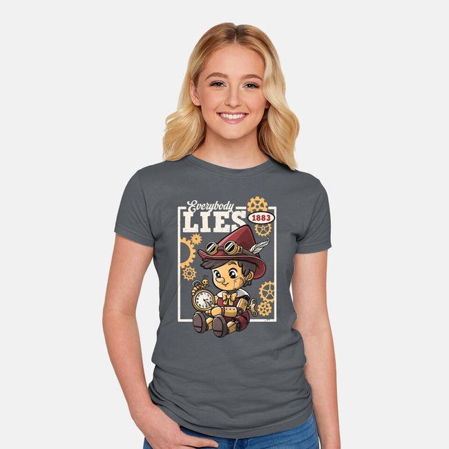 Pinocchio Steampunk Lies-Womens-Fitted-Tee-NemiMakeit