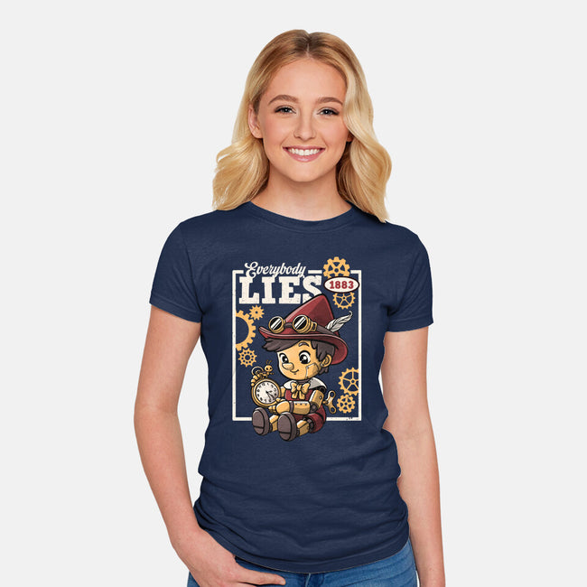Pinocchio Steampunk Lies-Womens-Fitted-Tee-NemiMakeit