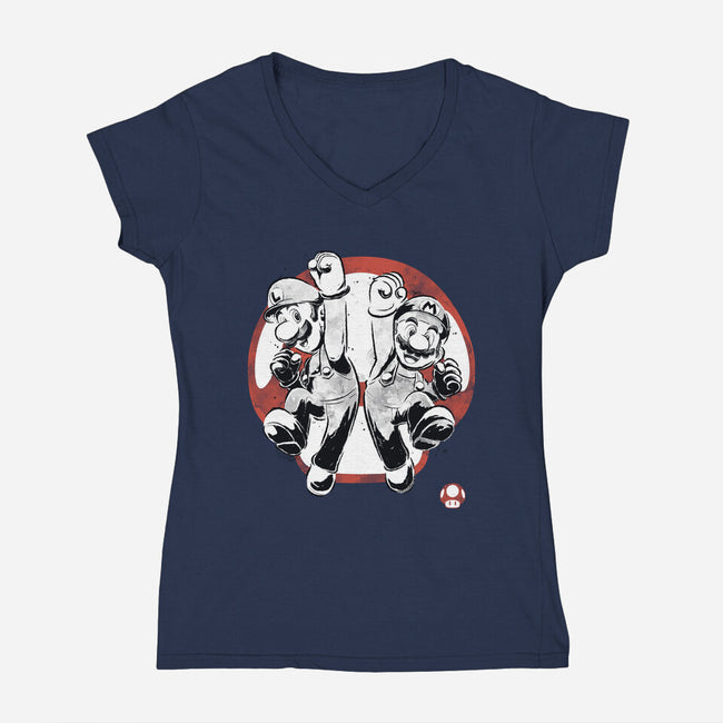 Plumber Bros Sumi-e-Womens-V-Neck-Tee-Astrobot Invention