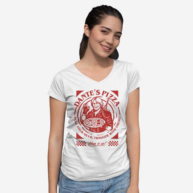 Devil's Pizza-Womens-V-Neck-Tee-demonigote