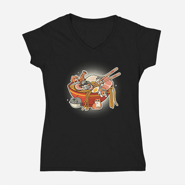 Kitty Ramen-Womens-V-Neck-Tee-Freecheese