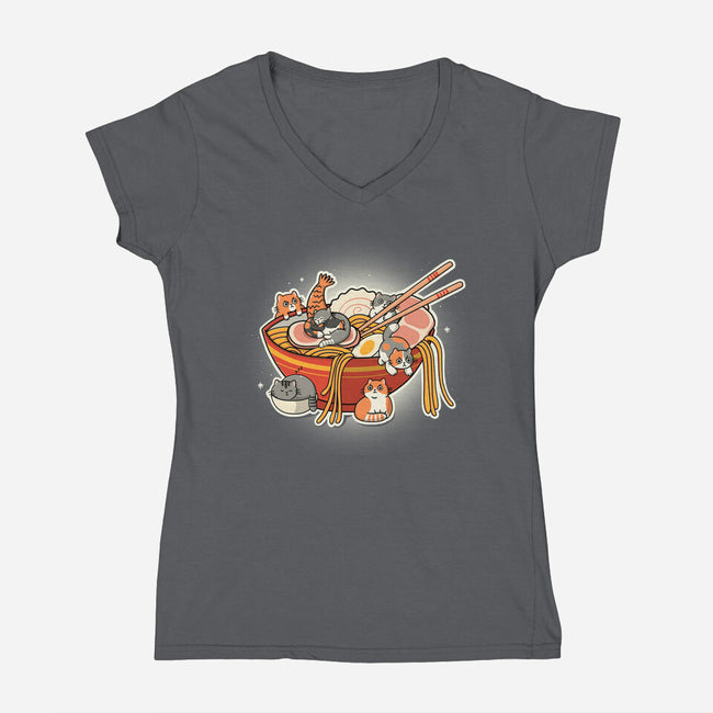 Kitty Ramen-Womens-V-Neck-Tee-Freecheese