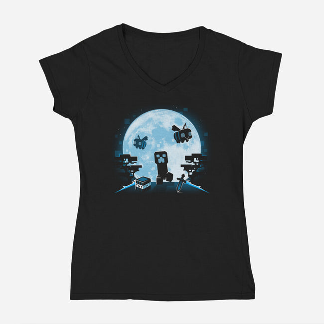 Pixel Moon-Womens-V-Neck-Tee-Vallina84
