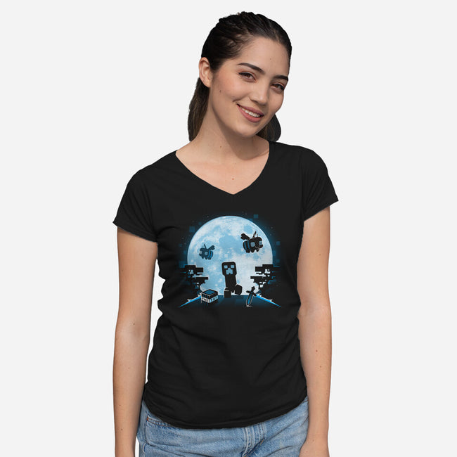 Pixel Moon-Womens-V-Neck-Tee-Vallina84