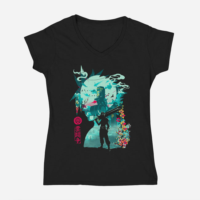 Hero Of Midgar-Womens-V-Neck-Tee-Arinesart