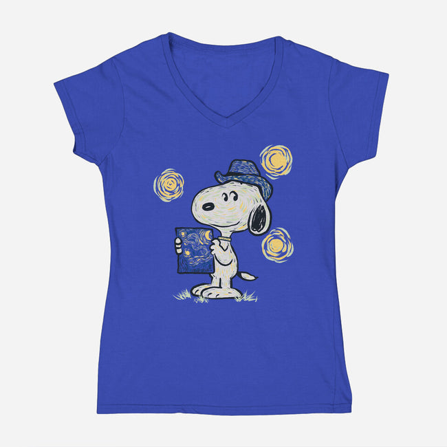 Snoopy Gogh-Womens-V-Neck-Tee-Claudia