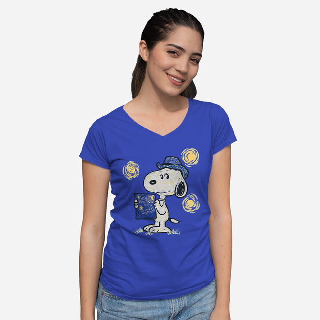 Snoopy Gogh-Womens-V-Neck-Tee-Claudia