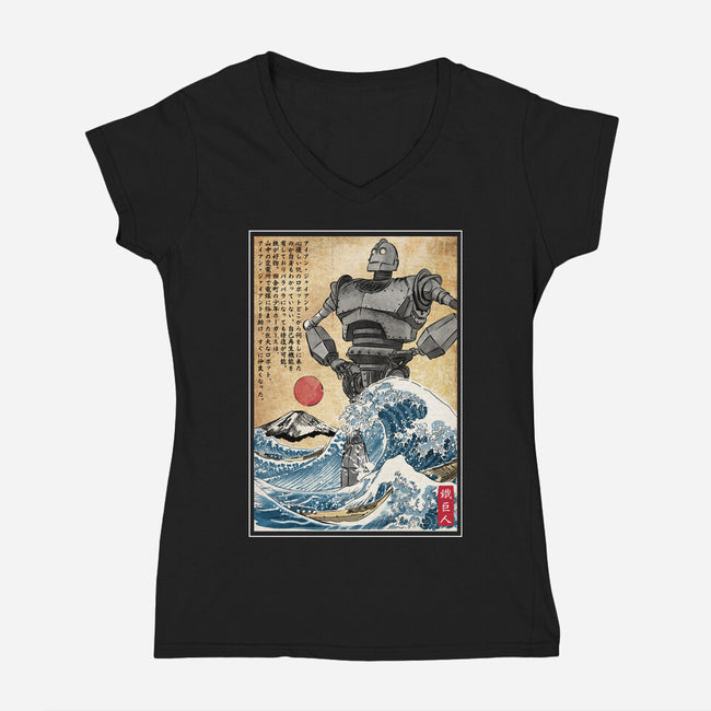 The Iron Giant In Japan Woodblock-Womens-V-Neck-Tee-DrMonekers