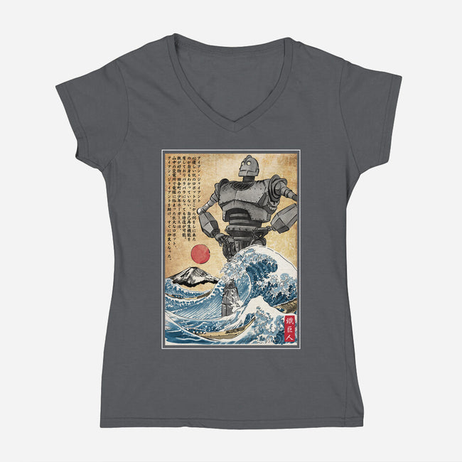 The Iron Giant In Japan Woodblock-Womens-V-Neck-Tee-DrMonekers