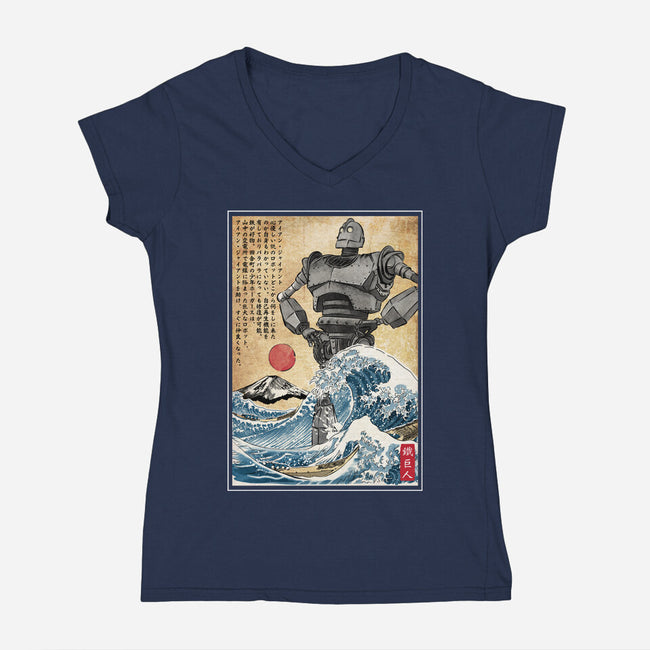 The Iron Giant In Japan Woodblock-Womens-V-Neck-Tee-DrMonekers