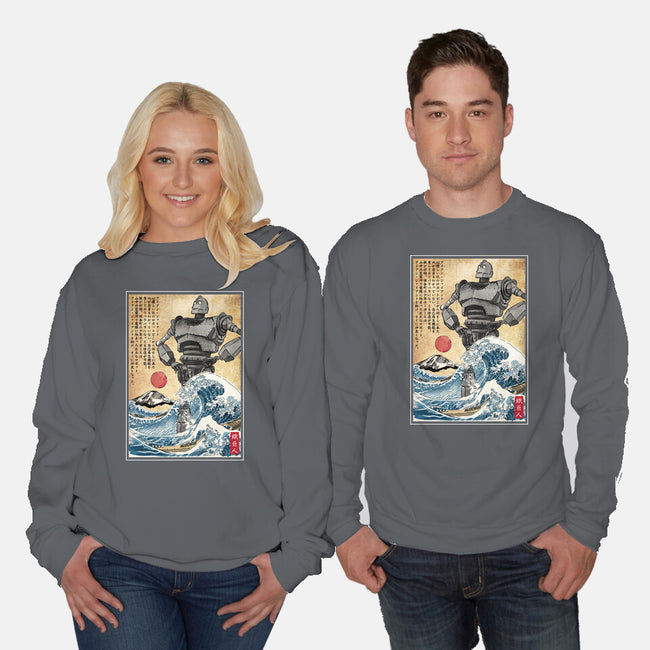 The Iron Giant In Japan Woodblock-Unisex-Crew Neck-Sweatshirt-DrMonekers