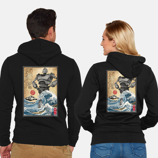 The Iron Giant In Japan Woodblock-Unisex-Zip-Up-Sweatshirt-DrMonekers