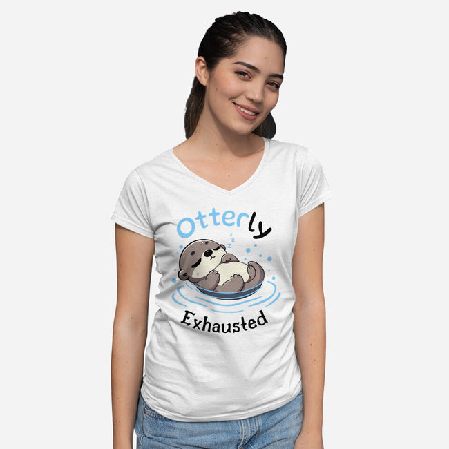 Otterly Exhausted-Womens-V-Neck-Tee-Trendlory