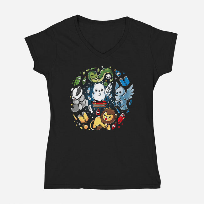 Magical Animal Family-Womens-V-Neck-Tee-Vallina84