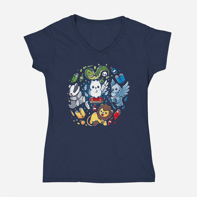 Magical Animal Family-Womens-V-Neck-Tee-Vallina84