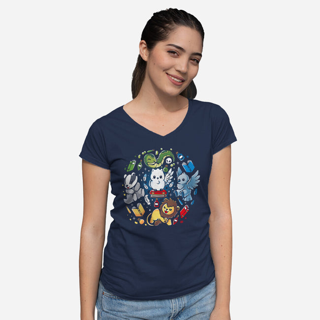 Magical Animal Family-Womens-V-Neck-Tee-Vallina84