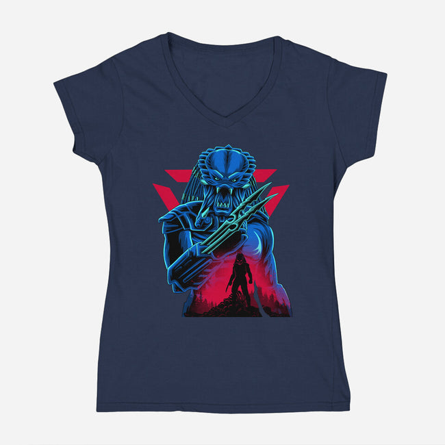 Jungle Hunter-Womens-V-Neck-Tee-rmatix