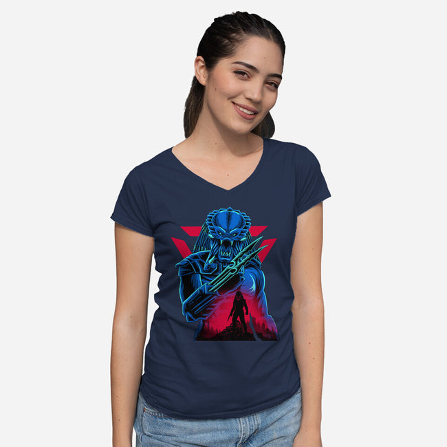 Jungle Hunter-Womens-V-Neck-Tee-rmatix