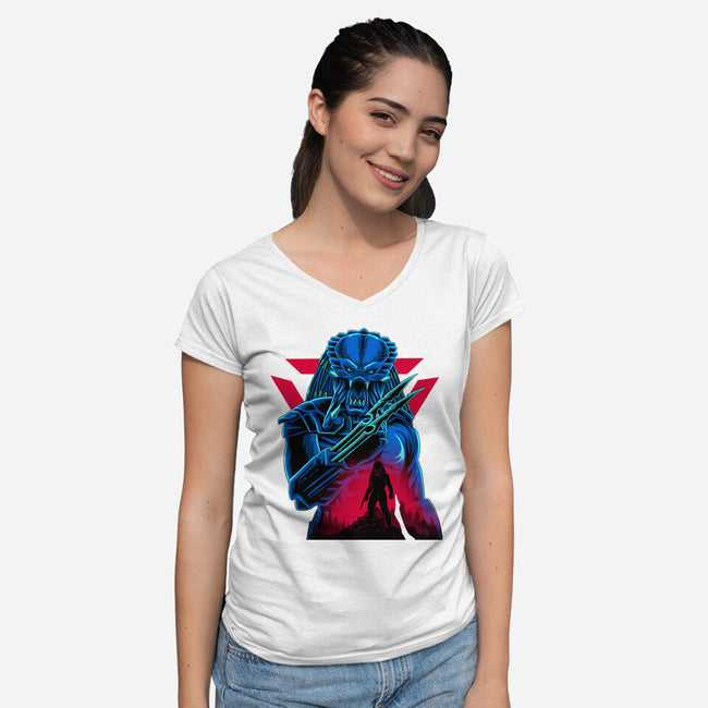 Jungle Hunter-Womens-V-Neck-Tee-rmatix