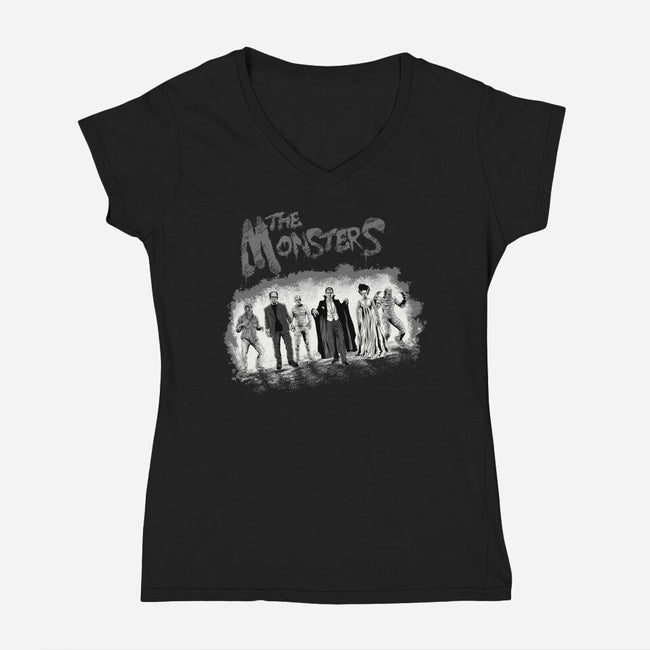 The Monsters BW-Womens-V-Neck-Tee-zascanauta