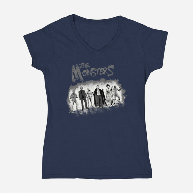 The Monsters BW-Womens-V-Neck-Tee-zascanauta