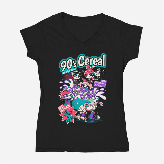 90s Cereal-Womens-V-Neck-Tee-yumie