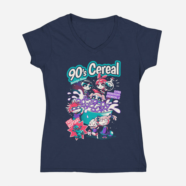90s Cereal-Womens-V-Neck-Tee-yumie