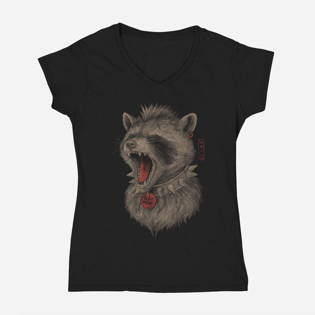 Metal Raccoon-Womens-V-Neck-Tee-eduely