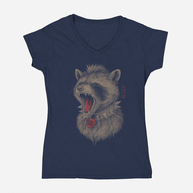 Metal Raccoon-Womens-V-Neck-Tee-eduely