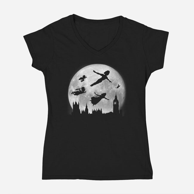 Full Moon Over London-Womens-V-Neck-Tee-DrMonekers