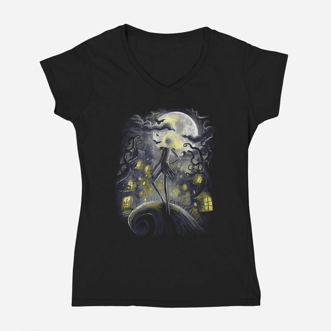 Wanderer Before Christmas-Womens-V-Neck-Tee-zascanauta