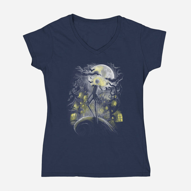 Wanderer Before Christmas-Womens-V-Neck-Tee-zascanauta