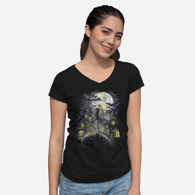 Wanderer Before Christmas-Womens-V-Neck-Tee-zascanauta