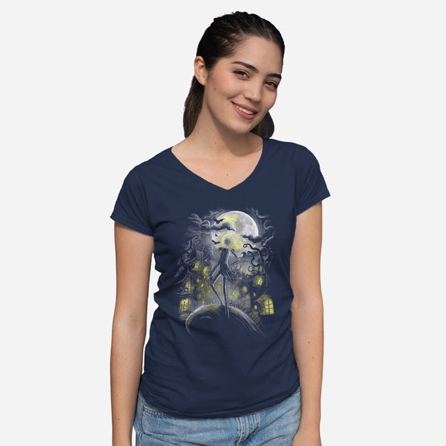 Wanderer Before Christmas-Womens-V-Neck-Tee-zascanauta