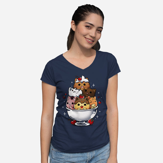 Ice Cream Kittens-Womens-V-Neck-Tee-Vallina84