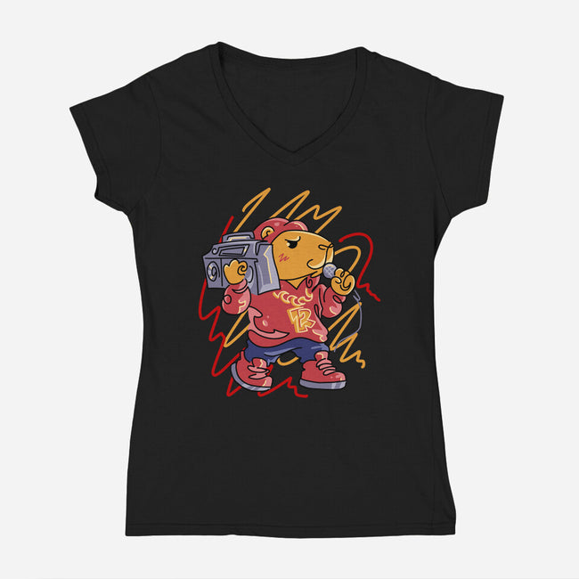 Capybarapper-Womens-V-Neck-Tee-spoilerinc