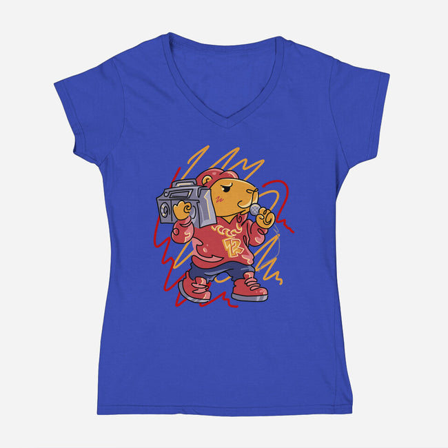 Capybarapper-Womens-V-Neck-Tee-spoilerinc