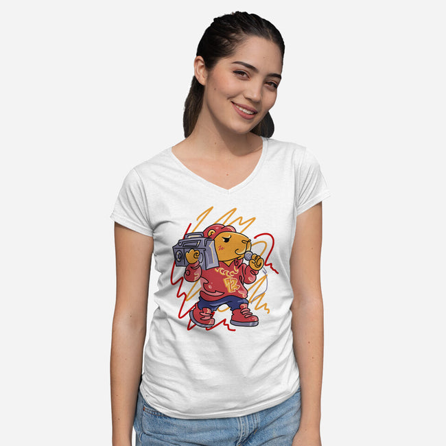 Capybarapper-Womens-V-Neck-Tee-spoilerinc