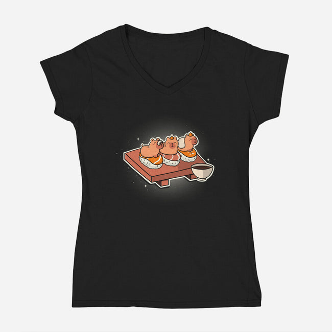 Capybara Sushi-Womens-V-Neck-Tee-Freecheese