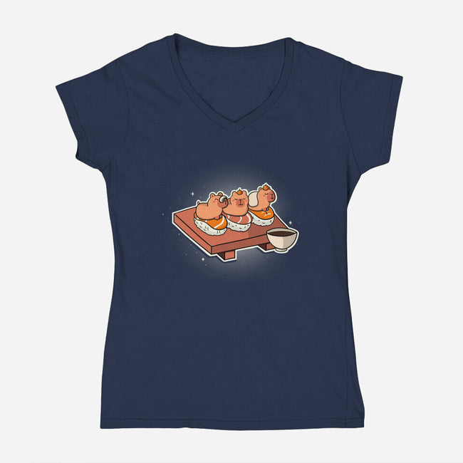 Capybara Sushi-Womens-V-Neck-Tee-Freecheese