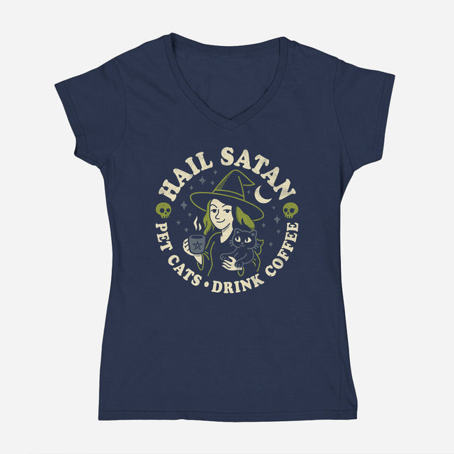 Pet Cats Drink Coffee-Womens-V-Neck-Tee-Nemons